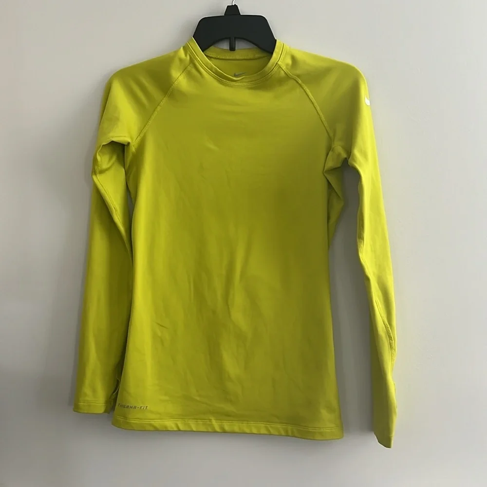 Nike therma fit brigth yellow volt long sleeve top Sz Small women's - Picture 2 of 12